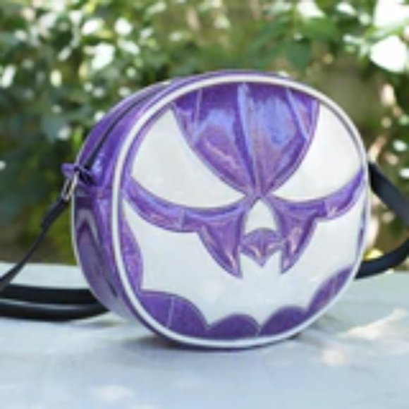 Love Pain and Stitches Handbags - Love Pain and Stitches Handcrafted Bat Mouth/ Glitter Purple and Glitter white